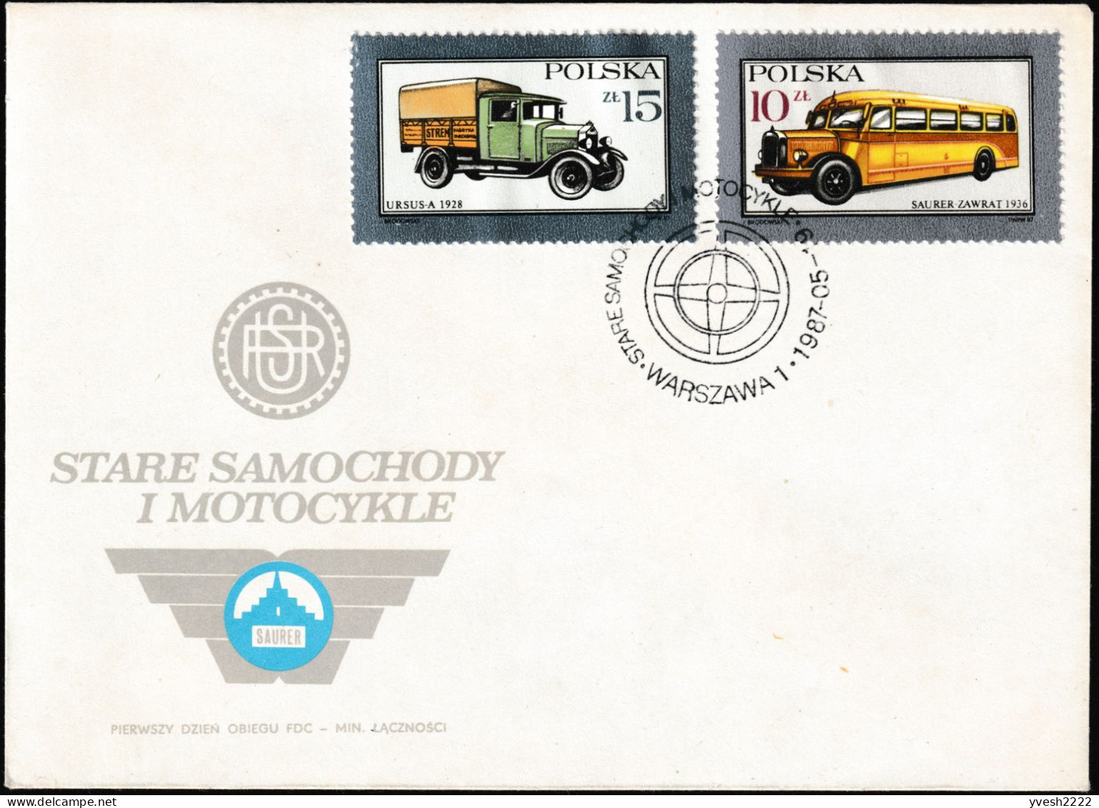 Pologne 1987. FDC, Rétrospective De L'automobile. Autobus - Bussen