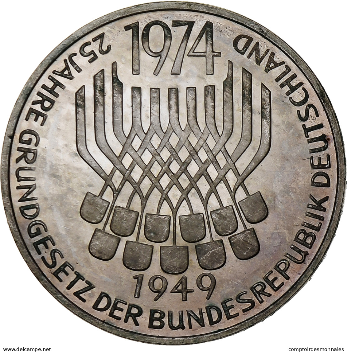 République Fédérale Allemande, 5 Mark, 1974, Stuttgart, Argent, TTB+, KM:138 - 5 Mark