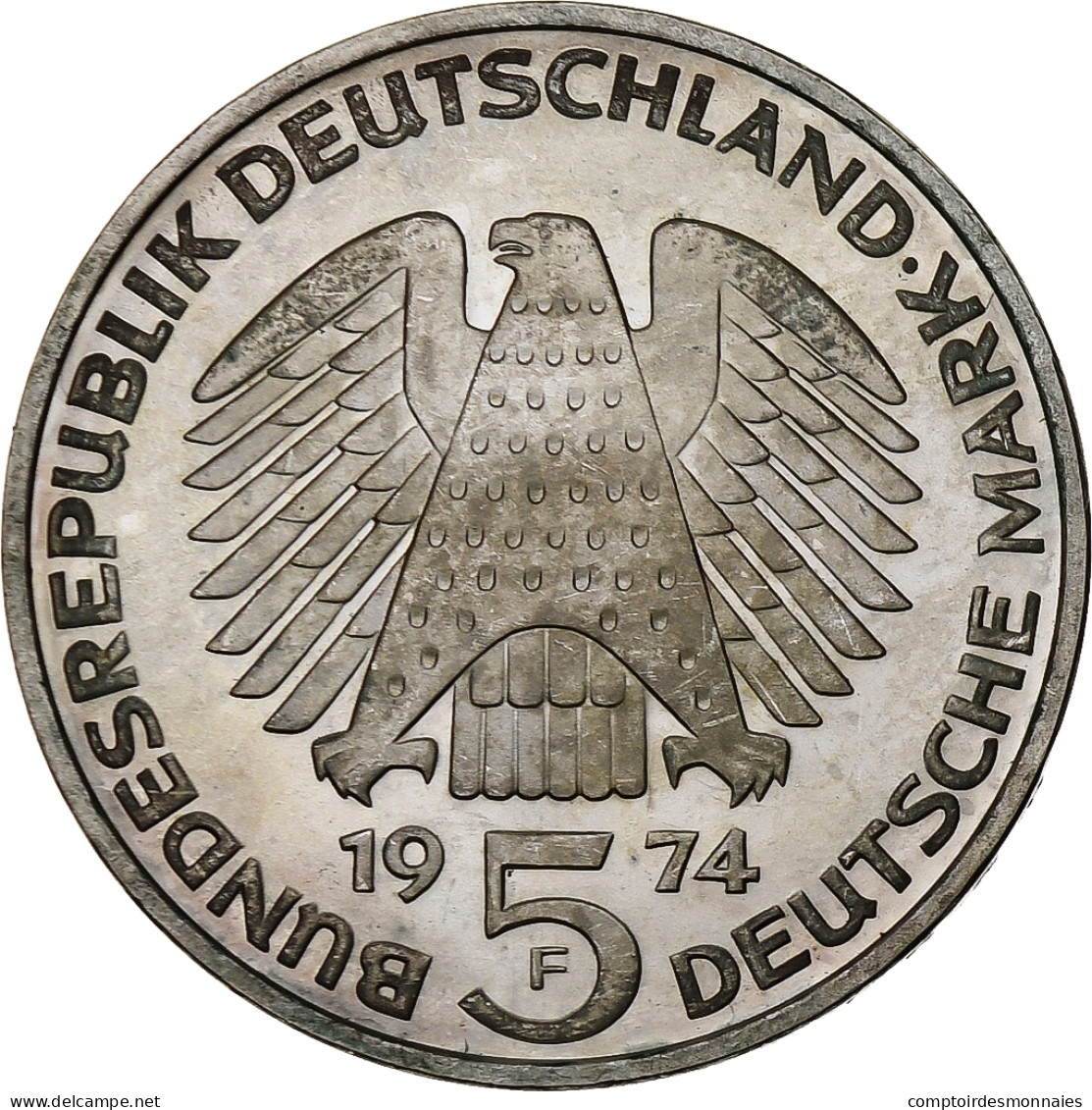 République Fédérale Allemande, 5 Mark, 1974, Stuttgart, Argent, TTB+, KM:138 - 5 Mark