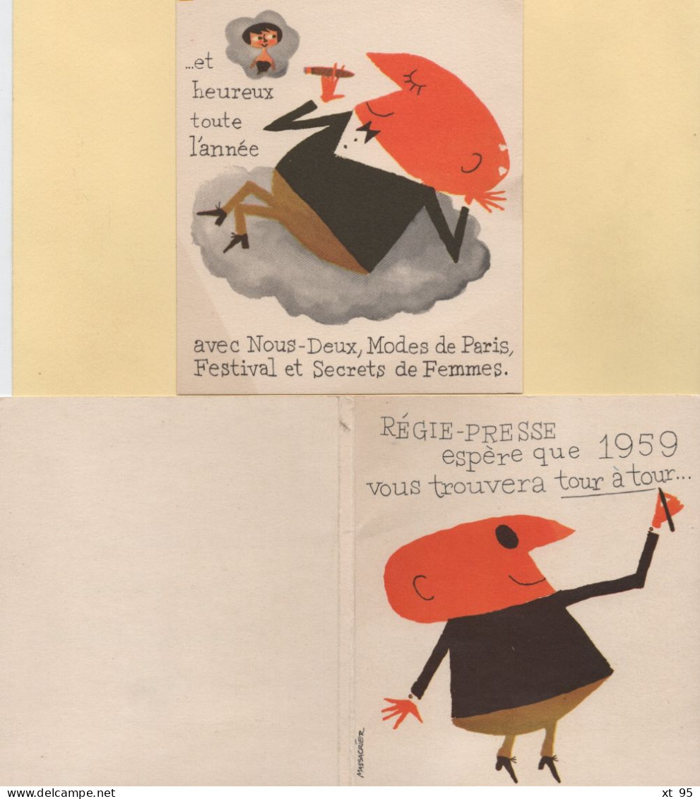 Voeux Regie Presse Champs Elysees 1959 - 12+1 Petits Cartons Avec Mois De L Annee - Illustrateur Massacrier - Other & Unclassified