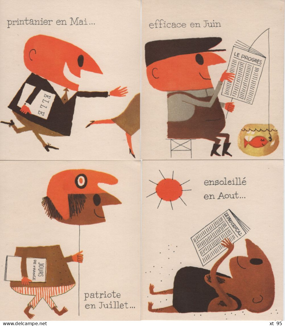 Voeux Regie Presse Champs Elysees 1959 - 12+1 Petits Cartons Avec Mois De L Annee - Illustrateur Massacrier - Other & Unclassified