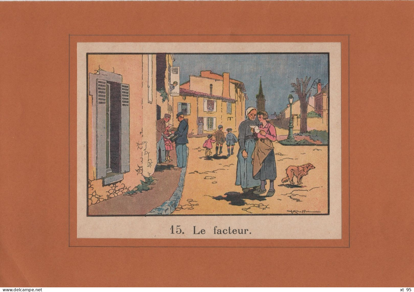 Le Facteur - Illustration Coloree - Village Facteur Enfants Lettre - Stiche & Gravuren