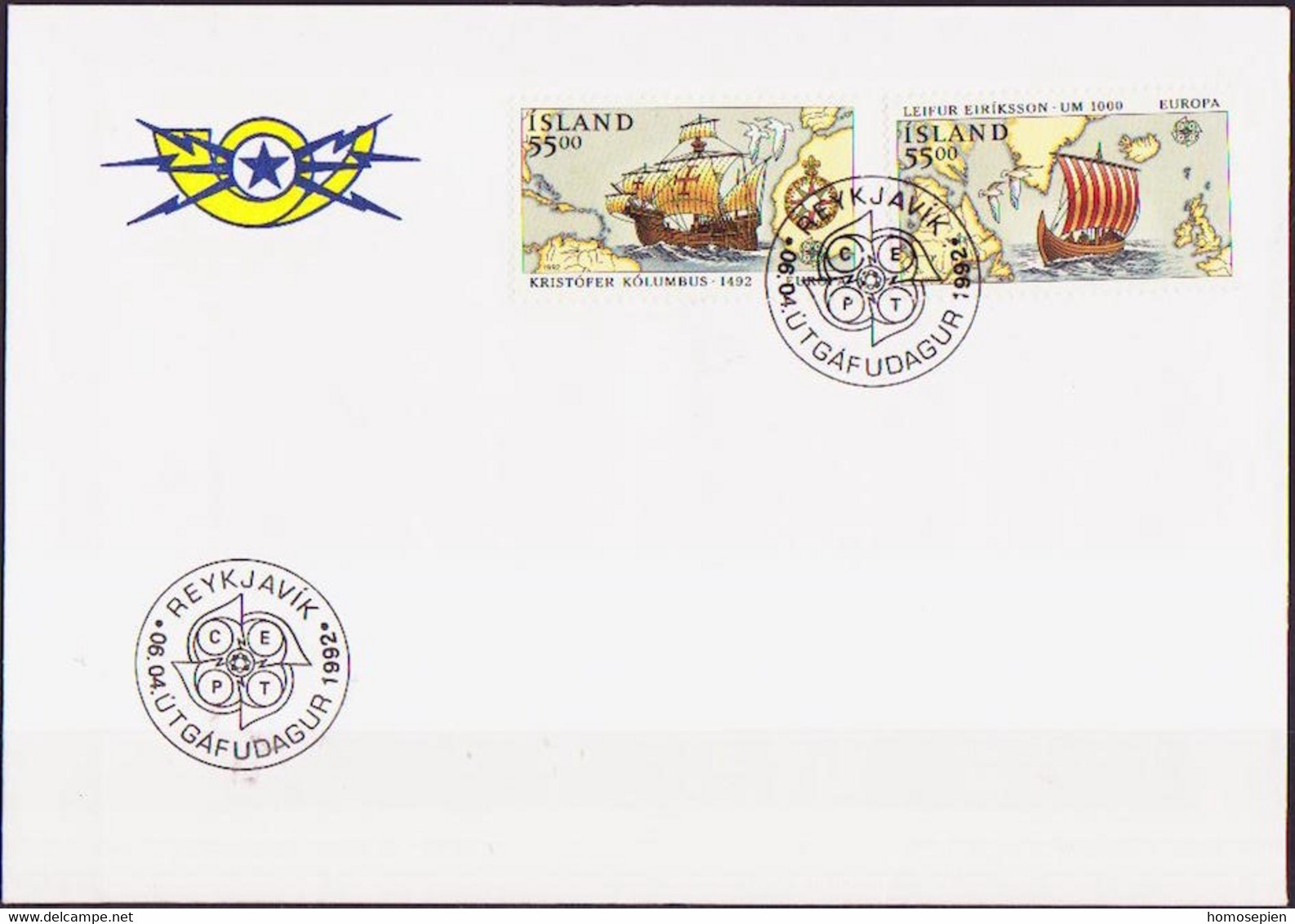 Europa CEPT 1992 Islande - Island - Iceland FDC Y&T N°715 à 716 - Michel N°762 à 763 - 1992