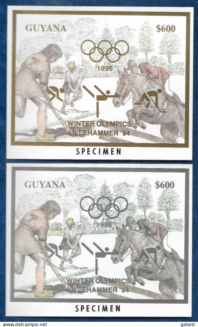 Guyana 1993 Atlanta Olympics Hockey Ride Jumping GOLD & SILVER IMPERF S/S Lillehammer Olympics Overp SPECIMEN MNH** Rare - Invierno 1994: Lillehammer