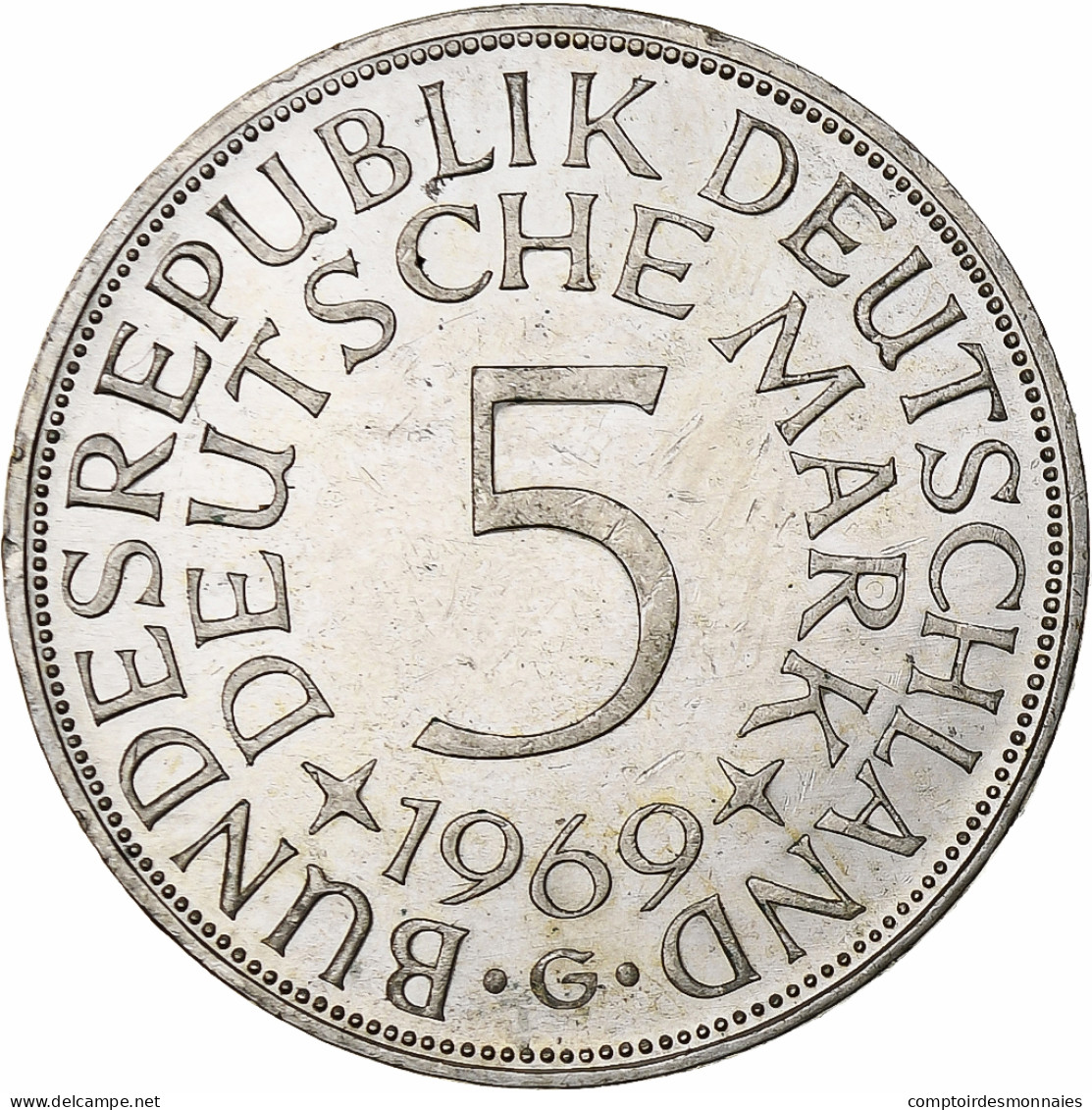 Monnaie, République Fédérale Allemande, 5 Mark, 1969, Karlsruhe, SUP, Argent - 5 Marcos