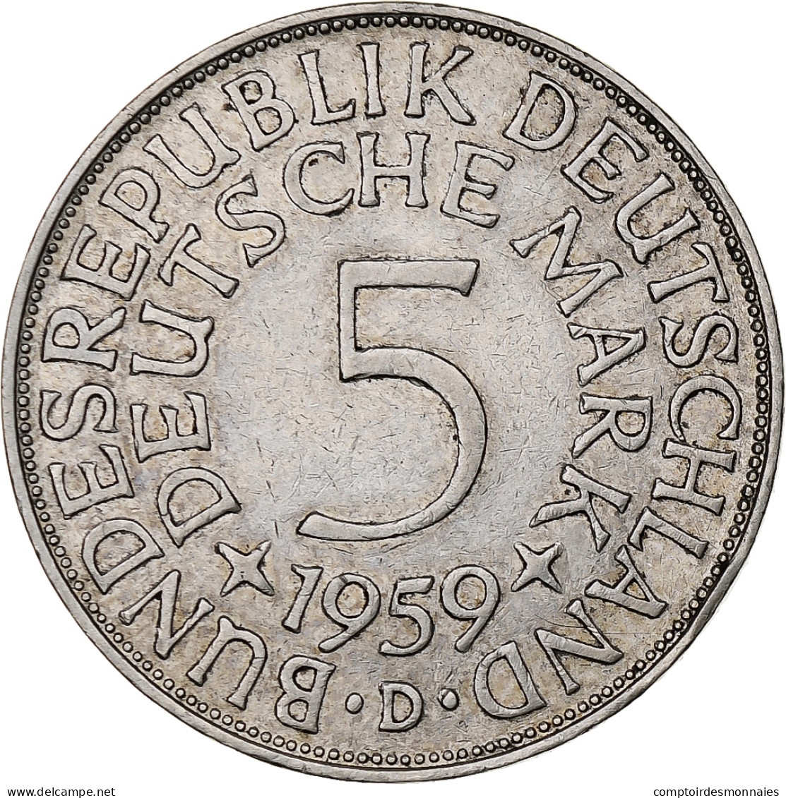 République Fédérale Allemande, 5 Mark, 1959, Munich, Argent, TTB, KM:112.1 - 5 Marcos