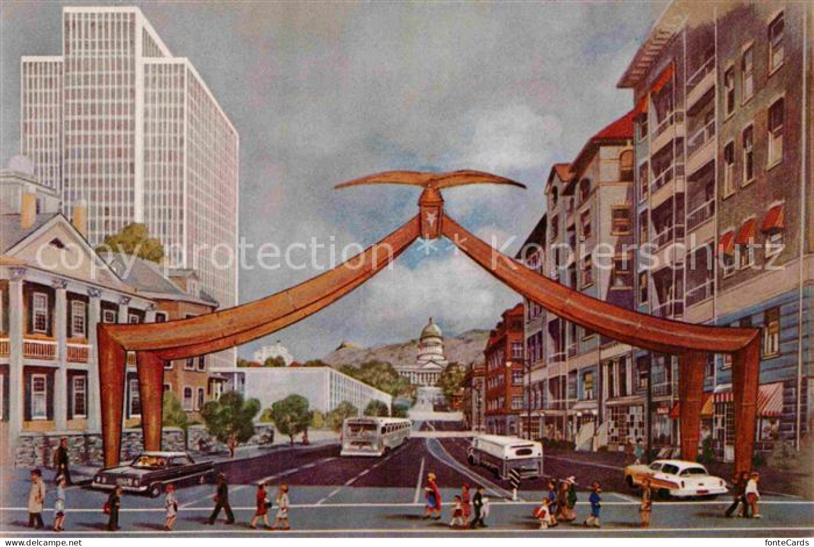 72904668 Salt_Lake_City Eagle Gate And Utah State Capitol Illustration - Autres & Non Classés