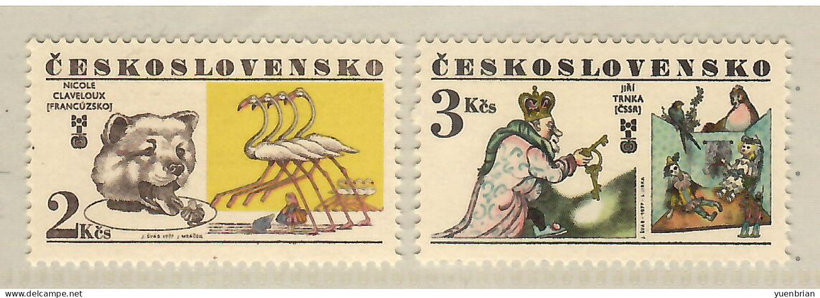 Czechoslovakia 1977, Bird, Birds, 2v, MNH** (Split From Set Of 5v) - Fenicotteri