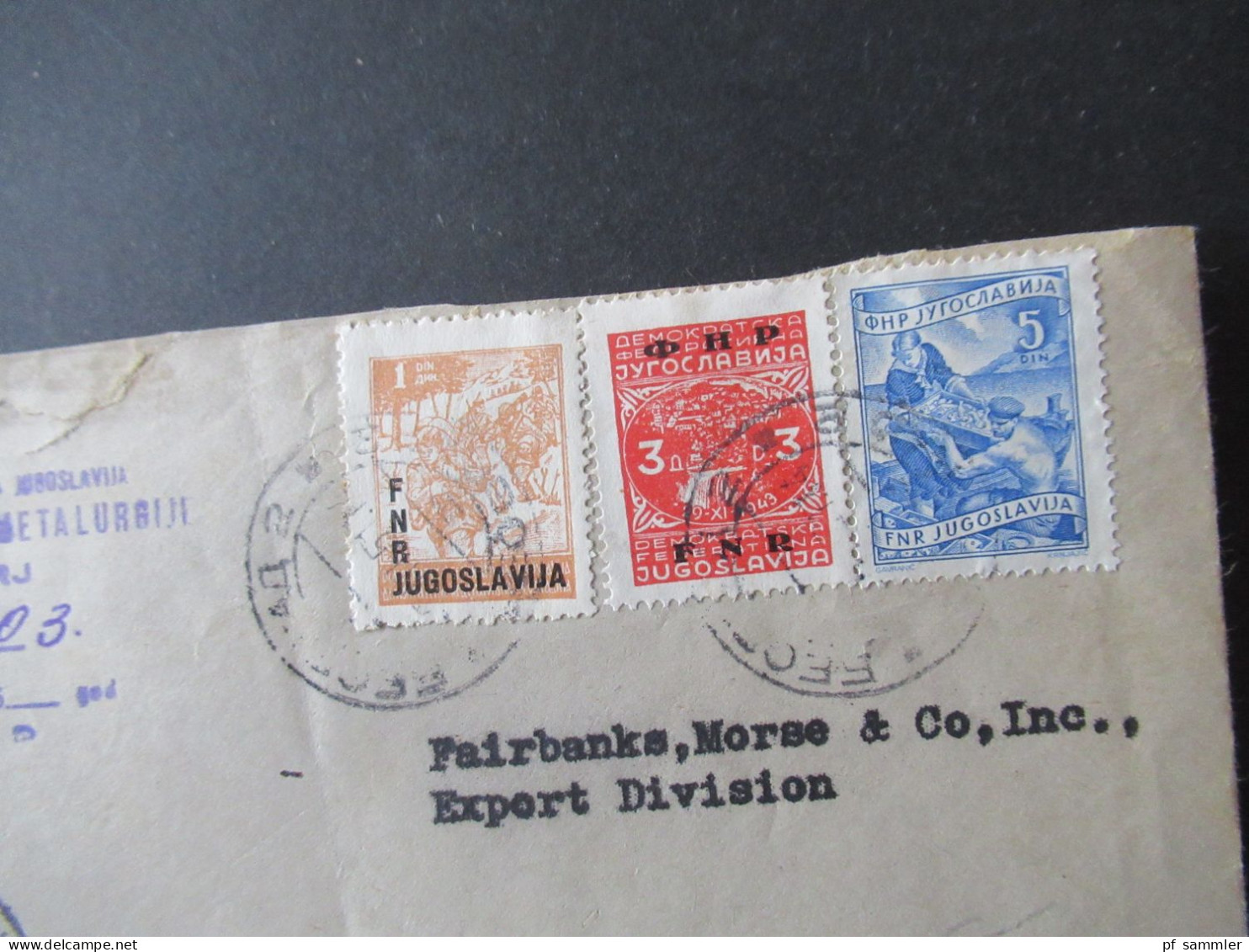 Jugoslawien 1950 Luftpost Geograd NY USA Marken Mit Aufdruck FNR / Generalna Direkcija Metalurgiji Vlade FNRJ - Storia Postale