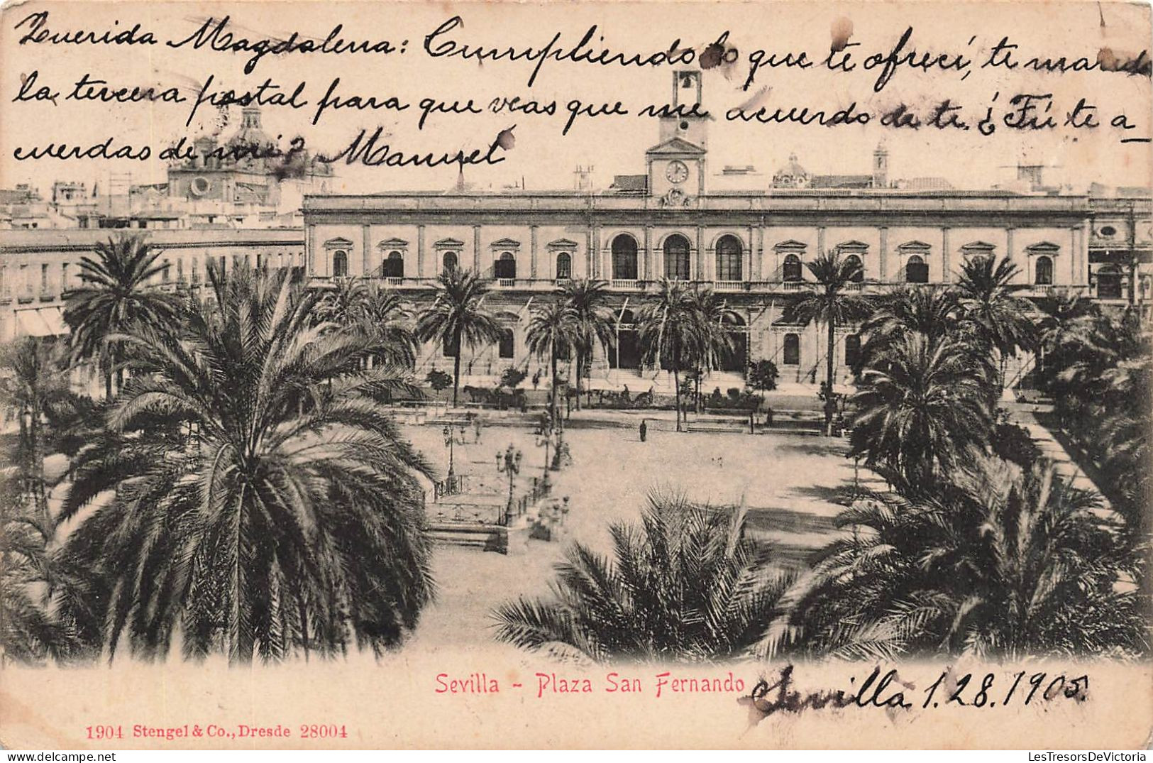 ESPAGNE - Sevilla - Plaza San Fernando - Palmiers - Dos Non Divisé - Carte Postale Ancienne - Sevilla (Siviglia)