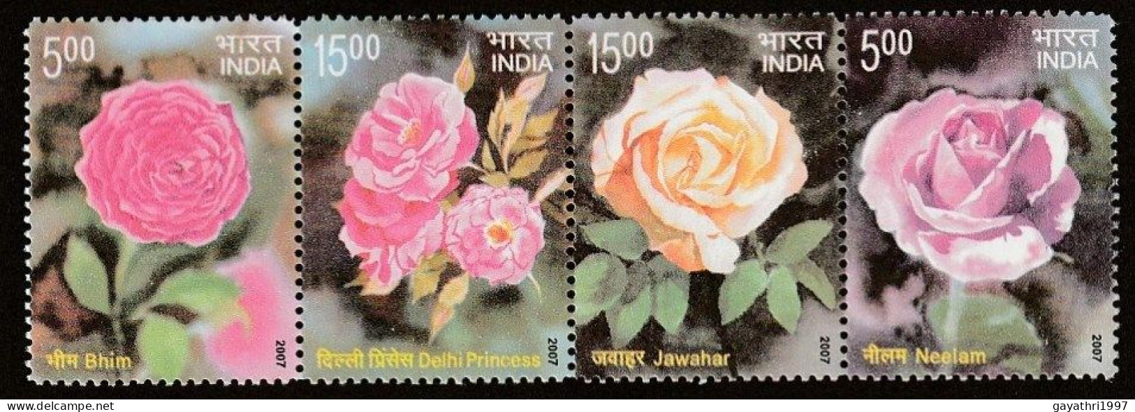 India 2007 Fragrant Roses Horizontal Se-tenant Mint MNH Good Condition (PST - 102) - Unused Stamps