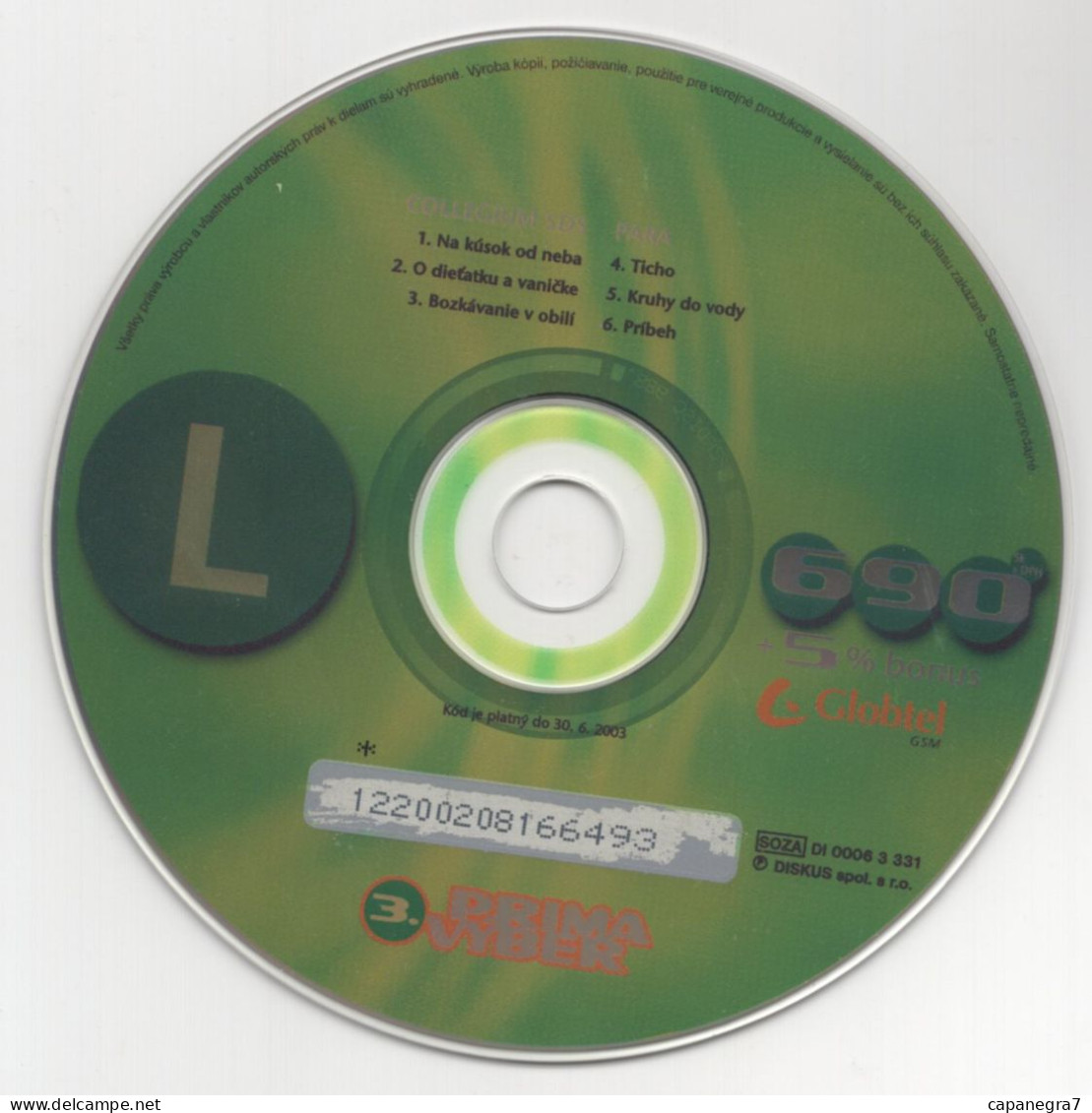 Prima Selection 3., Prima Large L 690+5% Bonus, Polycarbonate Plastic CD, GSM Refill, Globtel Slovakia, Slovakia - Slovacchia