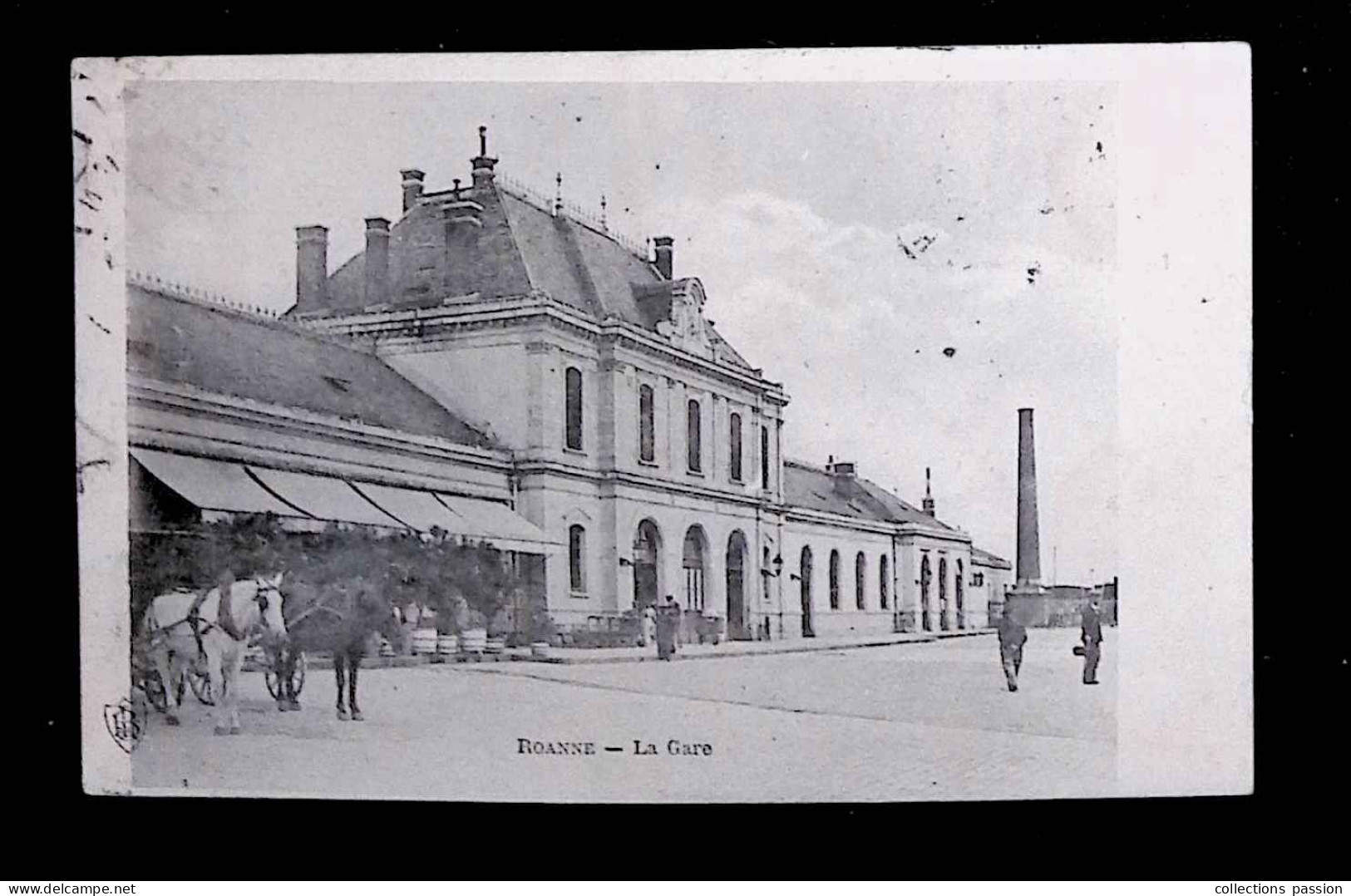 Cp, Chemin De Fer , La Gare, 42, Roanne, Voyagée 1904, Attelages, Chevaux - Stazioni Senza Treni