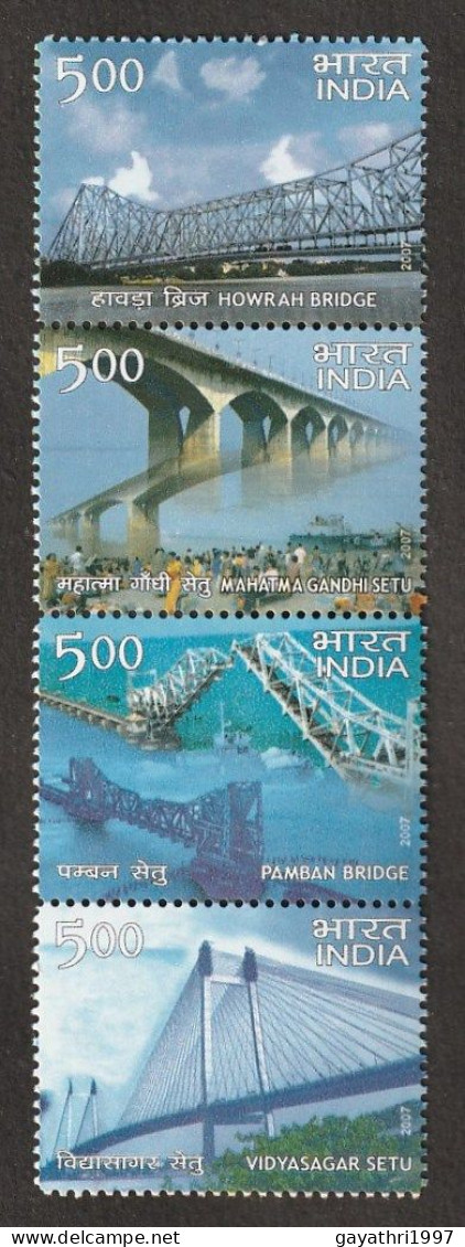 India 2007 Landmark Bridges Vertical Se-tenant Mint MNH Good Condition (PST - 107) - Unused Stamps