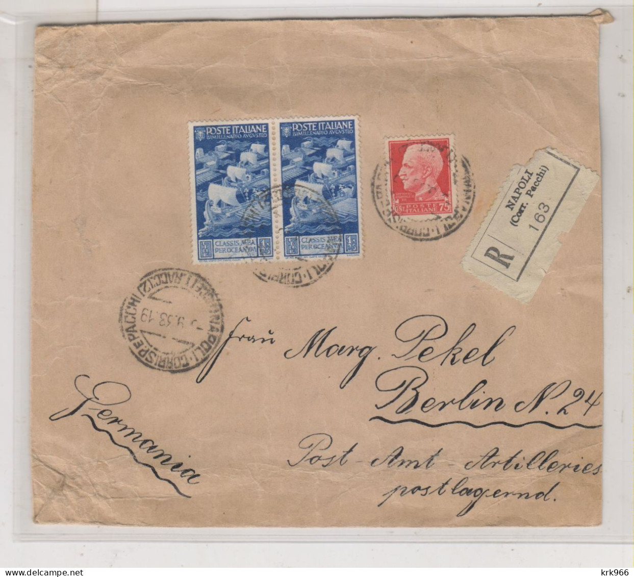 ITALY 1938 NAPOLI Registered  Cover To Germany - Marcophilie (Avions)