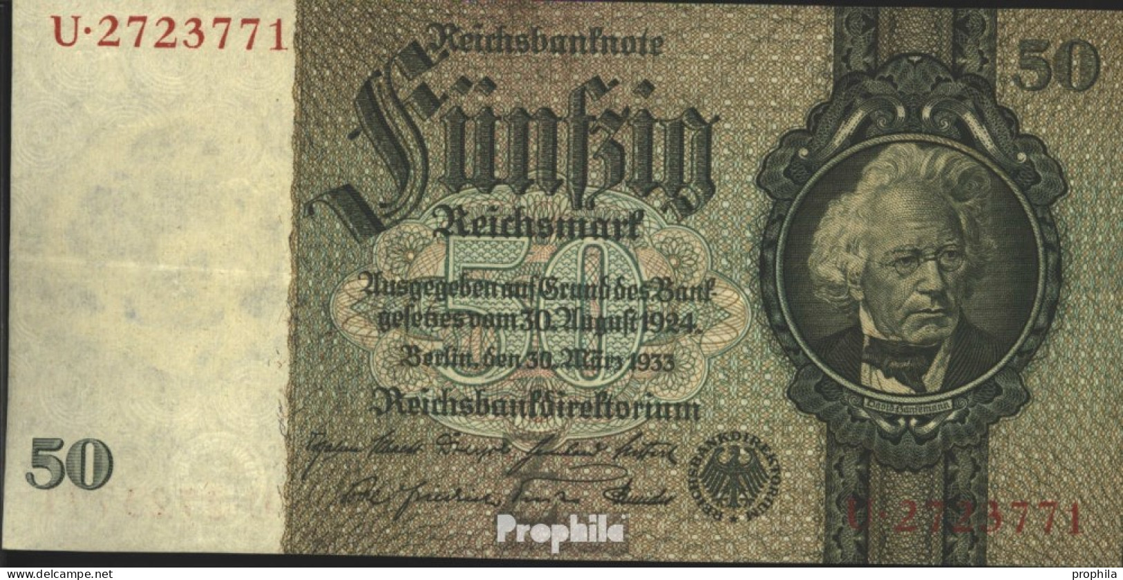 Deutsches Reich Rosenbg: 175a, Udr.-Bst.: Z, Serien: Q-U, KN 7-stellig Gebraucht (III) 1933 50 Reichsmark - 50 Reichsmark