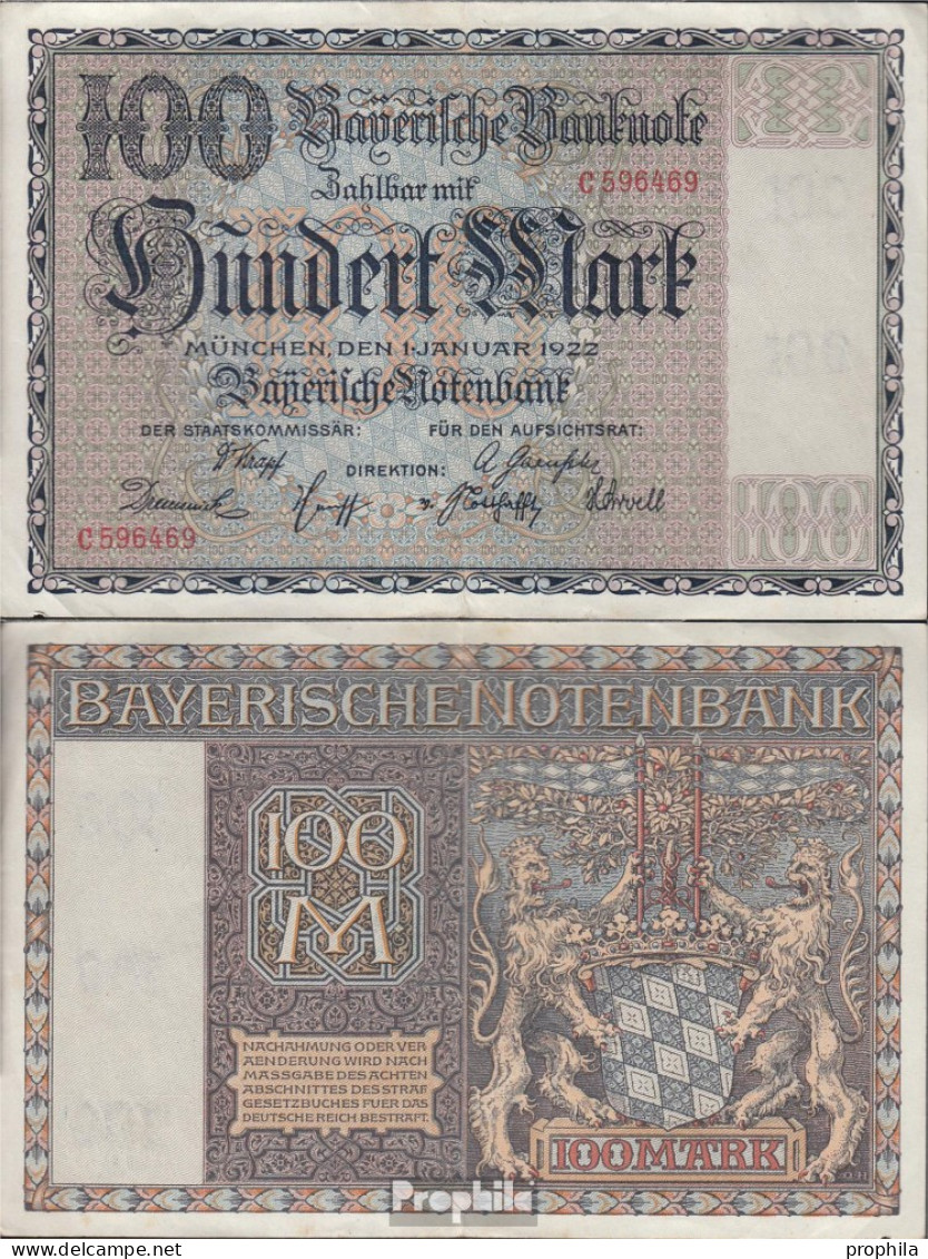 Bayern Rosenbg: BAY4 Länderbanknote Bayern Stark Gebraucht (IV) 1922 100 Mark - 100 Mark