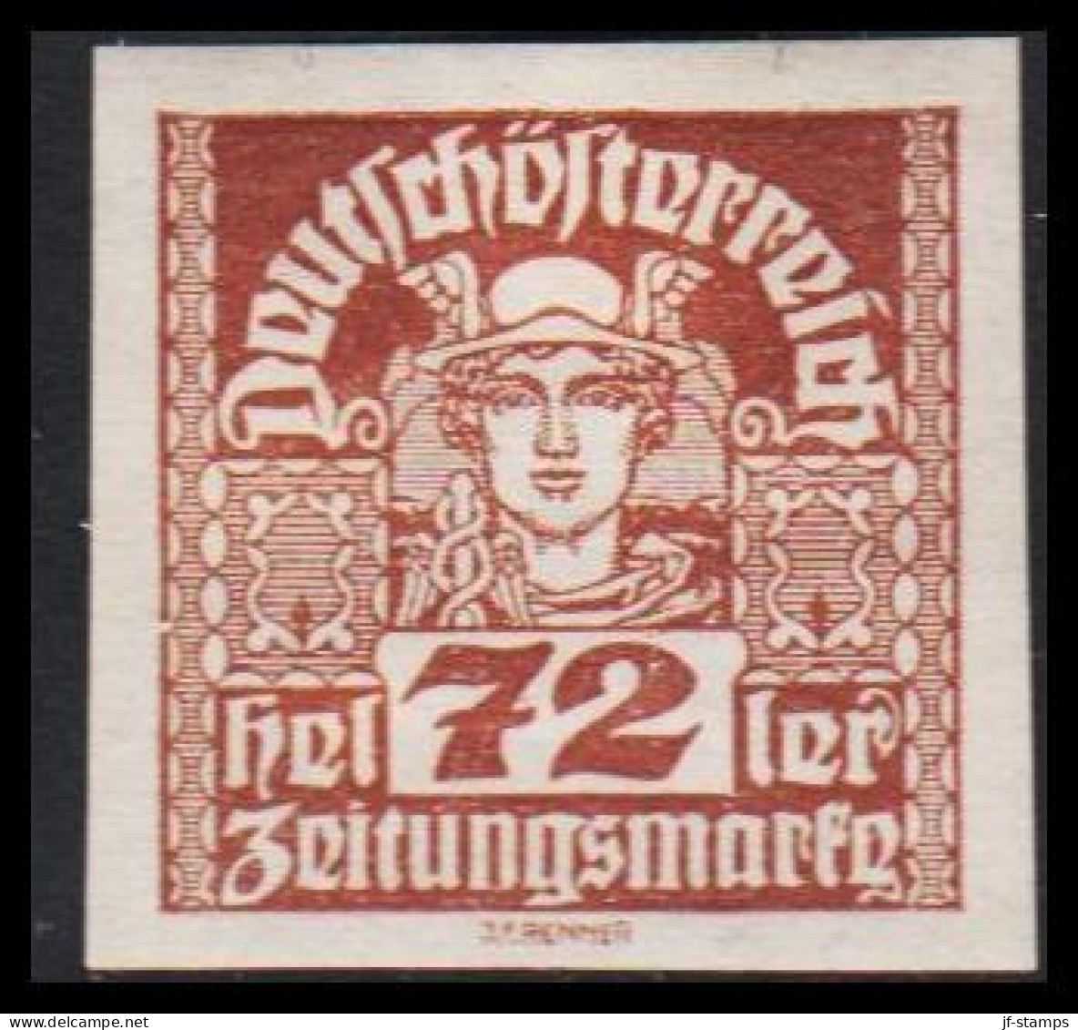 1920-1921. ÖSTERREICH. Zeitungsmarke, 72 Heller Imperforated Hinged. (Michel 307) - JF541489 - Ungebraucht