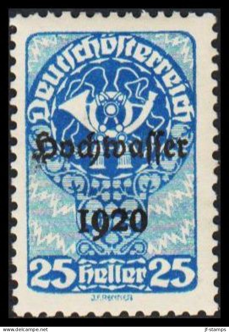 1921. ÖSTERREICH. Hochwasser 1920 Overprint On 25 Heller Hinged. (Michel 344) - JF541499 - Ungebraucht