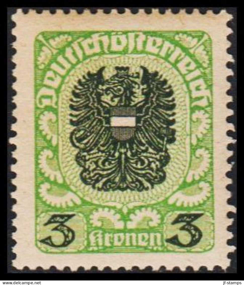 1920-1921. ÖSTERREICH. Wappenzeichnung. 3 Kronen, Hinged. (Michel 316) - JF541500 - Ungebraucht