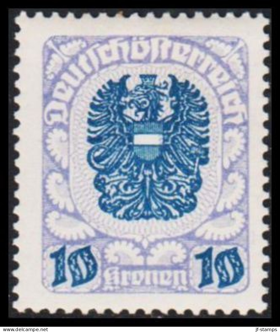 1920-1921. ÖSTERREICH. Wappenzeichnung. 10 Kronen, Hinged. (Michel 320) - JF541502 - Ungebraucht
