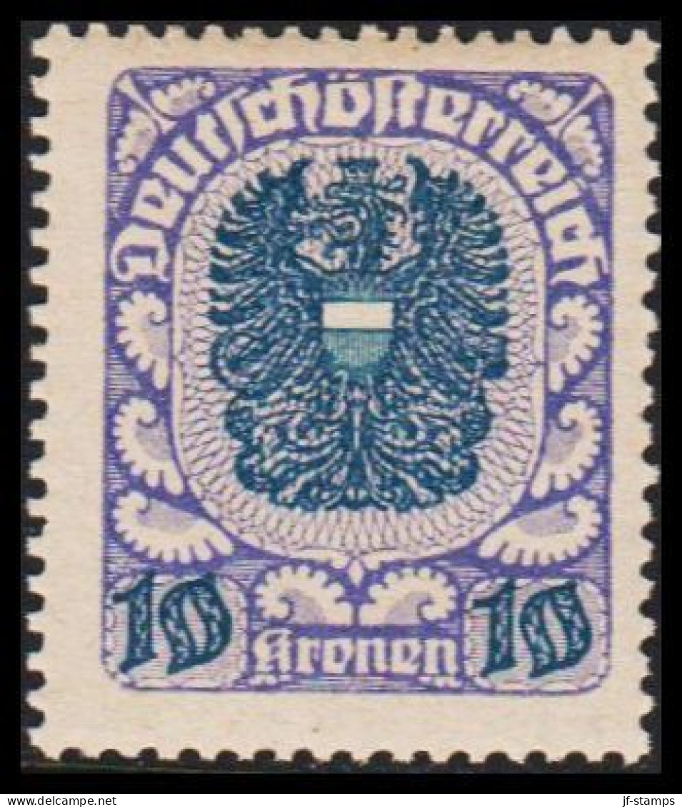 1920-1921. ÖSTERREICH. Wappenzeichnung. 10 Kronen, Gray Paper Hinged. (Michel 320) - JF541503 - Ungebraucht