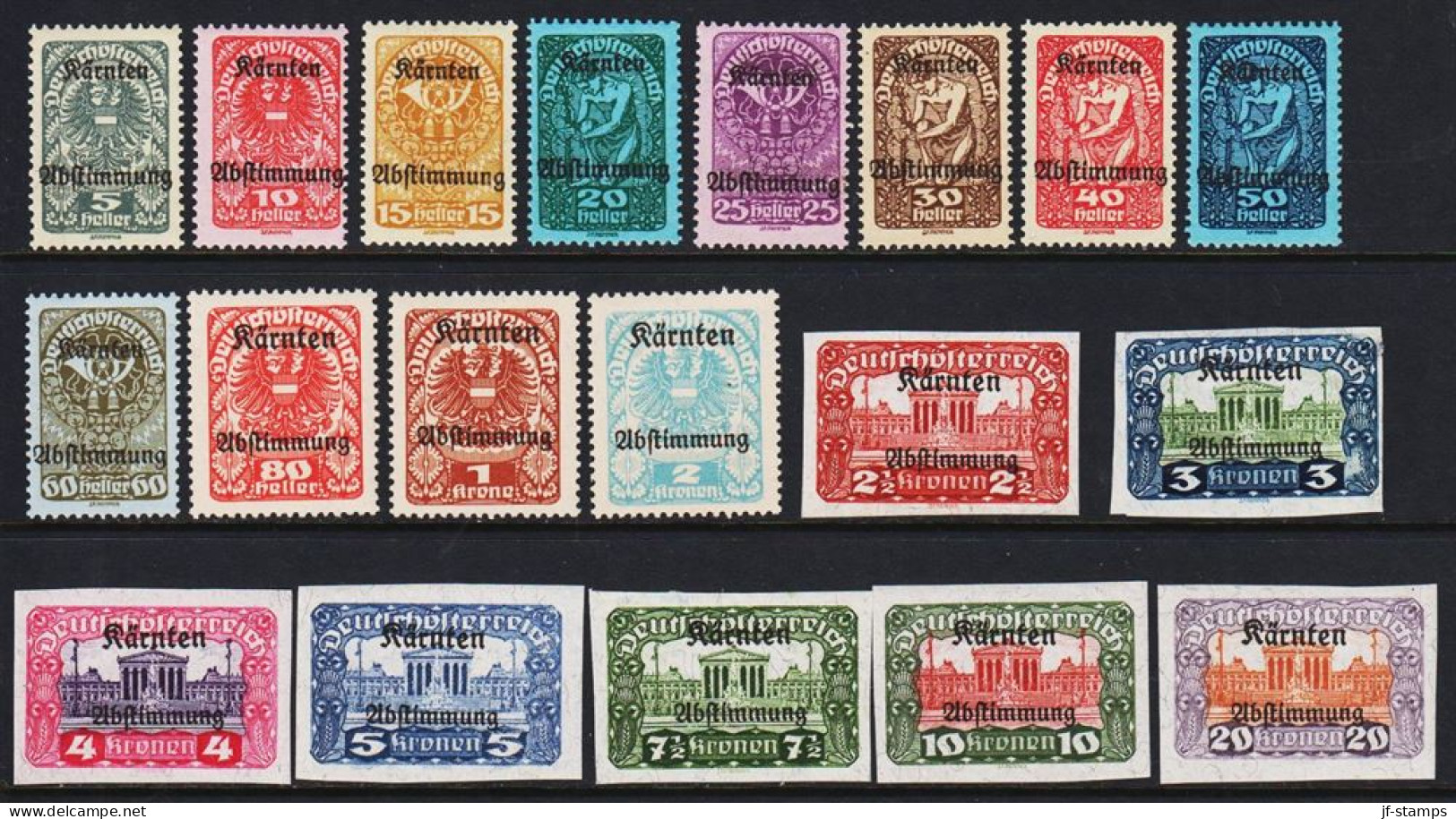 1920. ÖSTERREICH. Kärnten Abstimmung Overprint In Complete Set With 19 Stamps Never Hinge... (Michel 321-339) - JF541504 - Ungebraucht