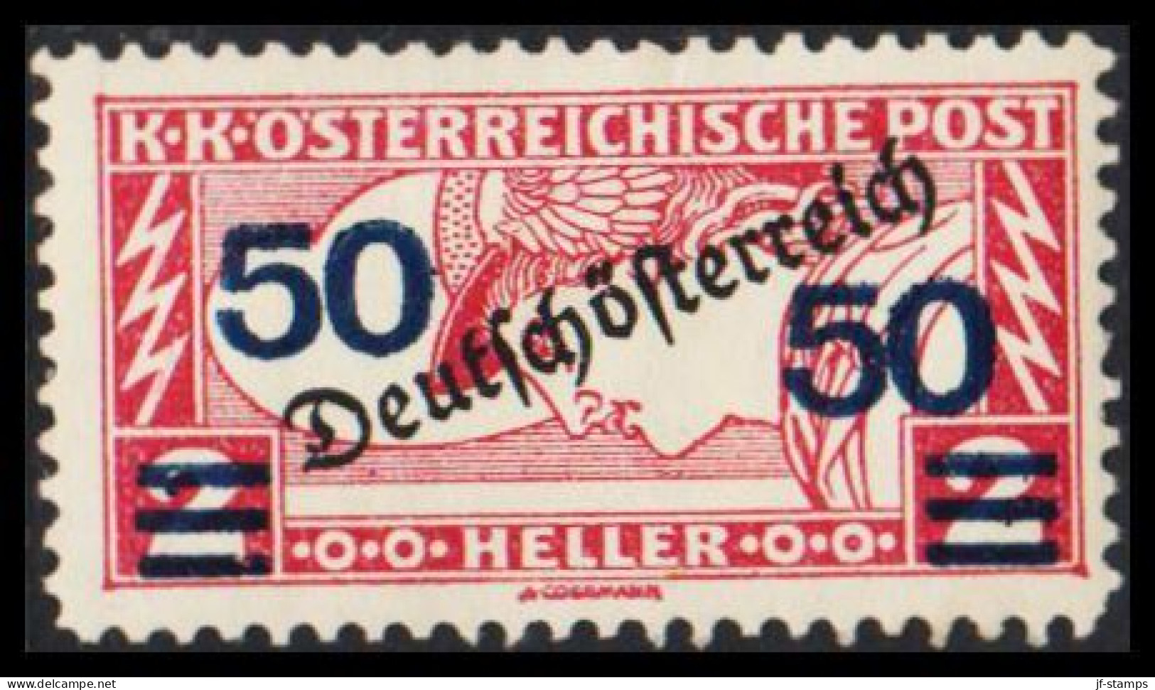 1921. ÖSTERREICH. 50 Deutschösterreich Overprint On 2 H Mercure, Hinged. (Michel 254) - JF541511 - Ungebraucht
