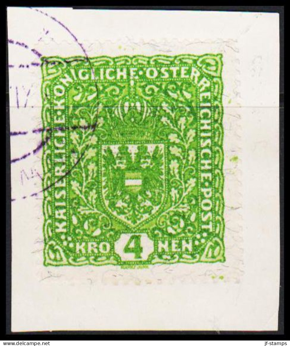 1917-1919. ÖSTERREICH. 4 KRONEN On Faser Paper Size 26x29 Mm On Small Piece.  - JF541561 - Oblitérés