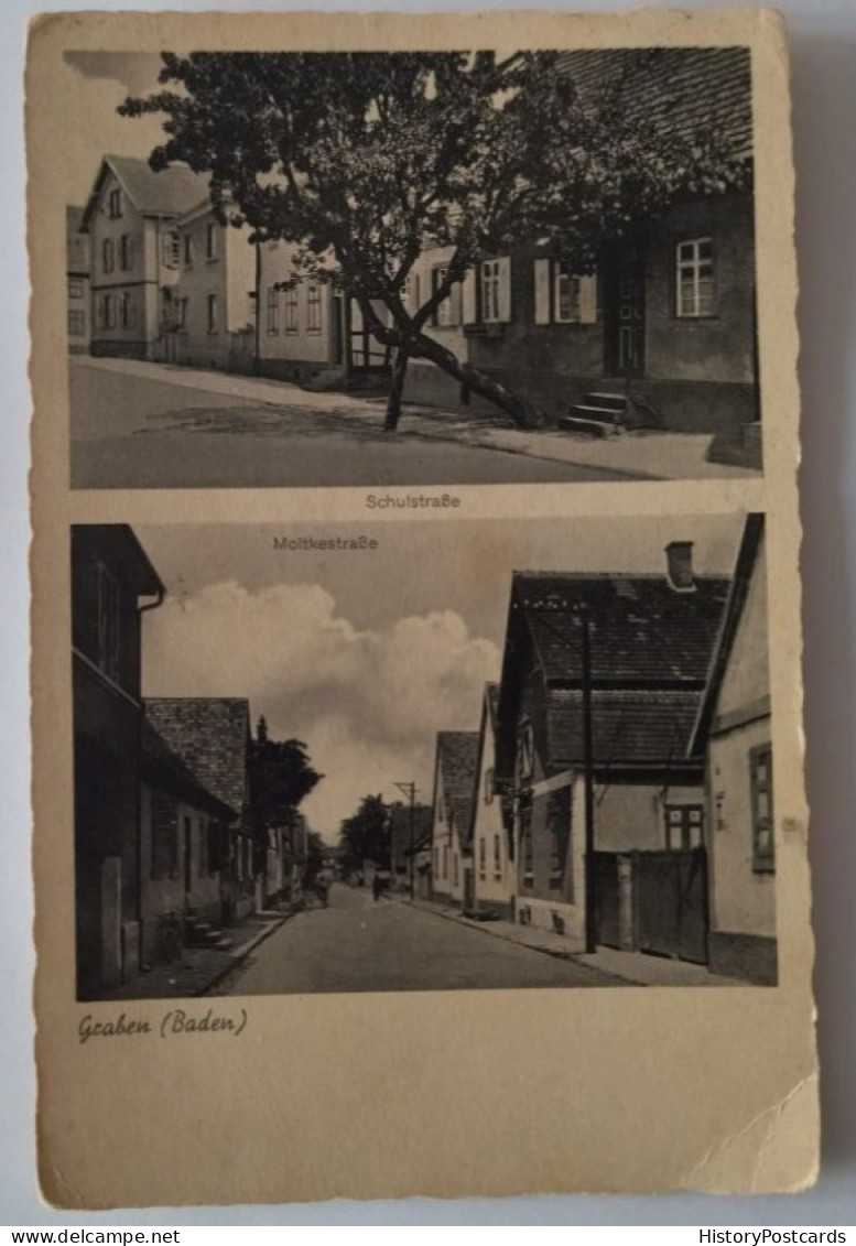 Graben (Baden), Schulstraße, Moltkestraße, Graben-Neudorf, 1935 - Karlsruhe