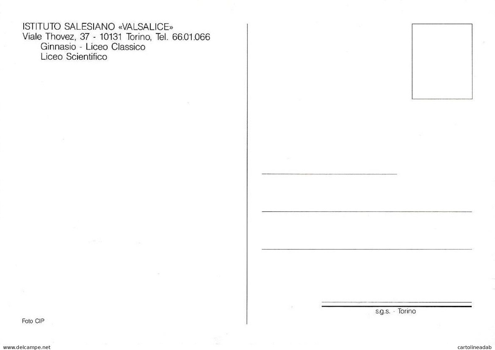 [MD8580] CPM - TORINO - ISTITUTO SALESIANO VALSALICE - GINNASIO LICEO CASSICO E SCIENTIFICO - PERFETTA - Non Viaggiata - Enseignement, Écoles Et Universités