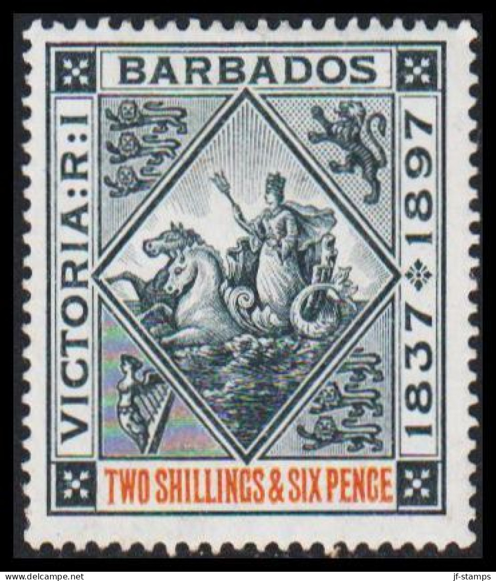 1897-1898. BARBADOS. Victoria 1837 - 1897 Jubilee. TWO SHILLINGS & SIX PENCE On White Paper L... (MICHEL 61x) - JF541580 - Barbados (...-1966)