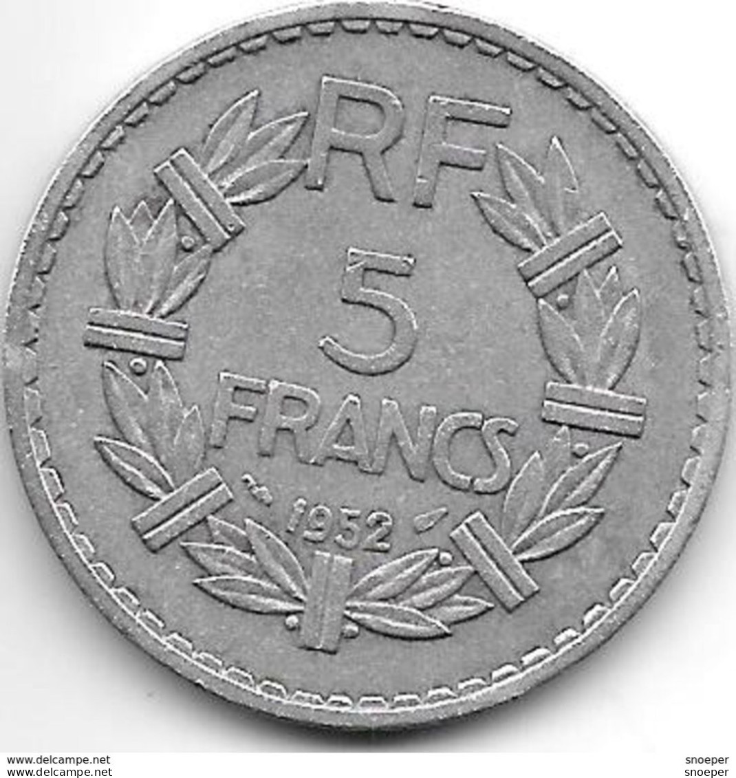 *france  5 Francs  1952 Km 888b.1  Vf+ Rare Date Cat Val 70$ - 5 Francs