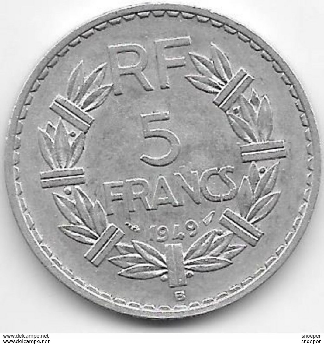 *france 5 Francs 1949 B  Km 888B.2      Xf+/ms60 - 5 Francs