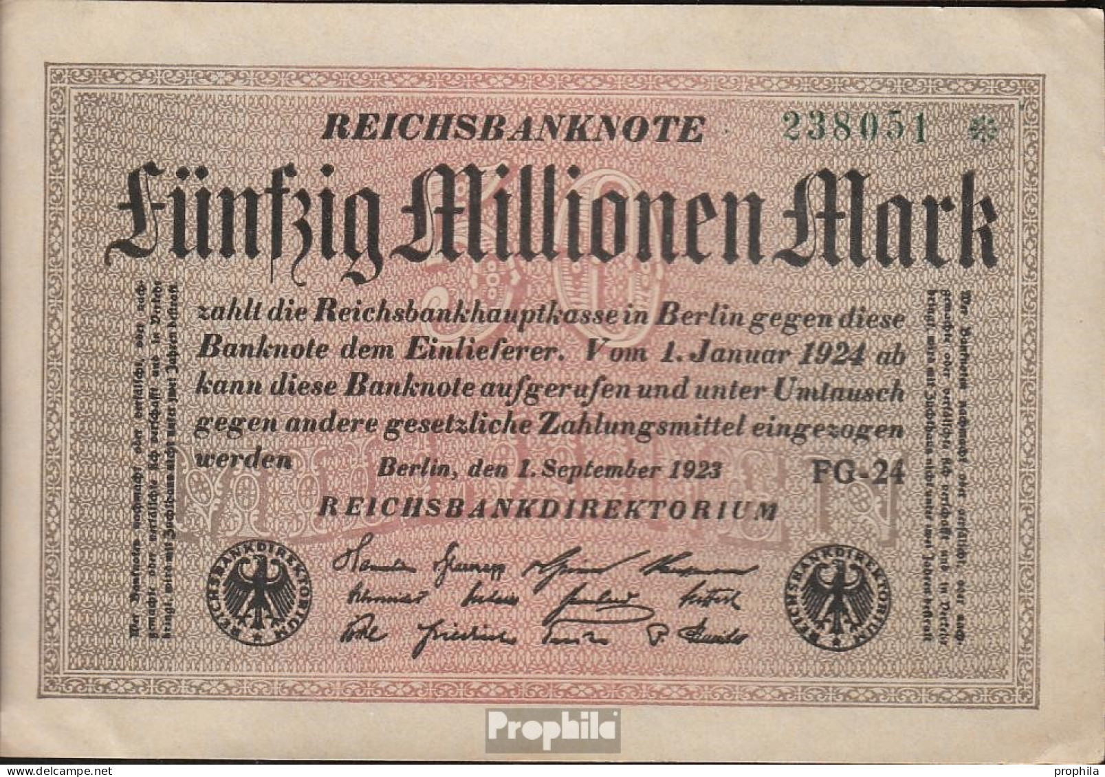 Deutsches Reich Rosenbg: 108j, Wasserzeichen Rauten Kontrollnummer 6-stellig Gebraucht (III) 1923 50 Millionen Mark - 50 Miljoen Mark