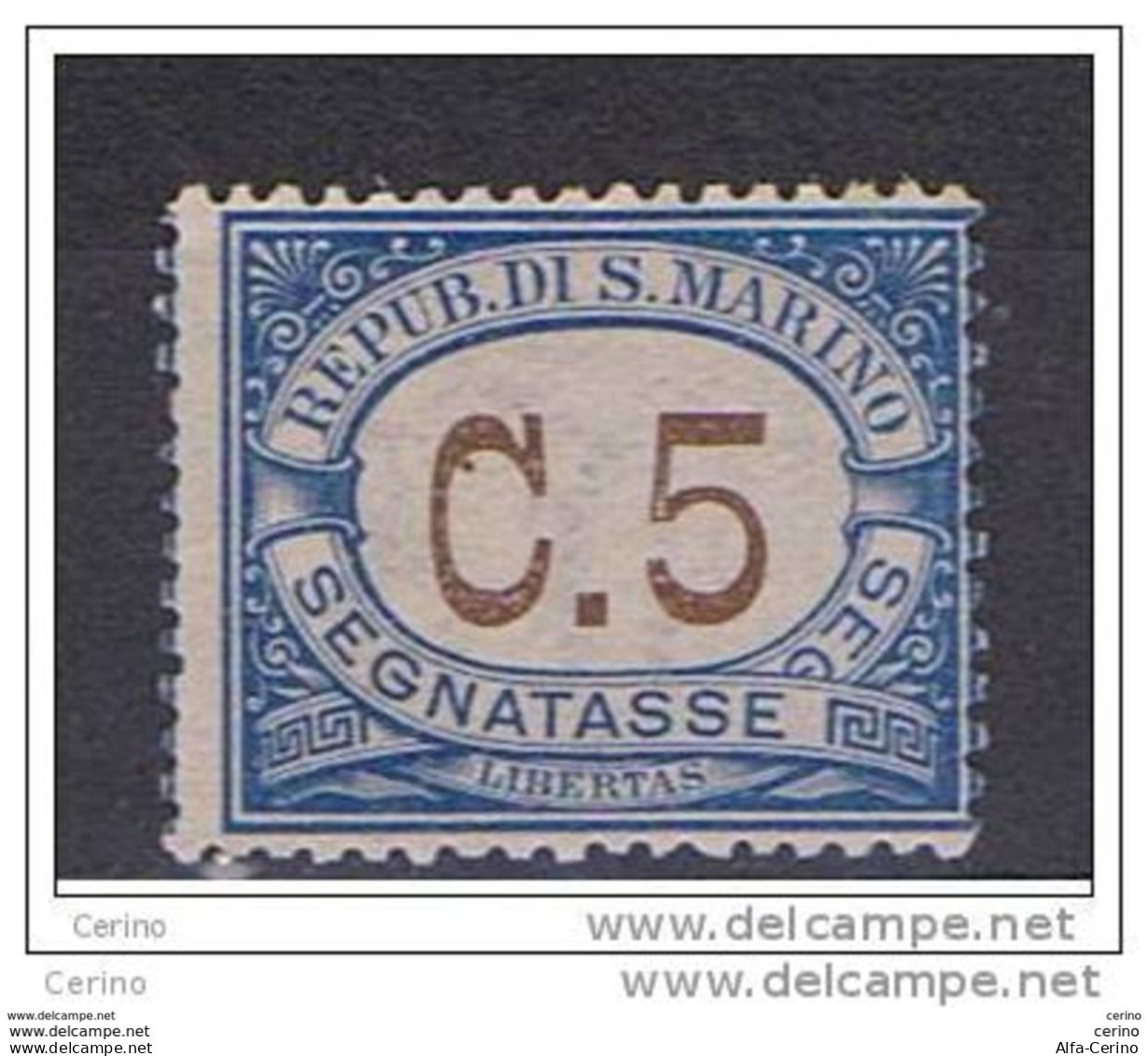 SAN  MARINO:  1925  TX.  CIFRA  -  5 C. AZZURRO  S.G. -  SASS. 19 - Segnatasse