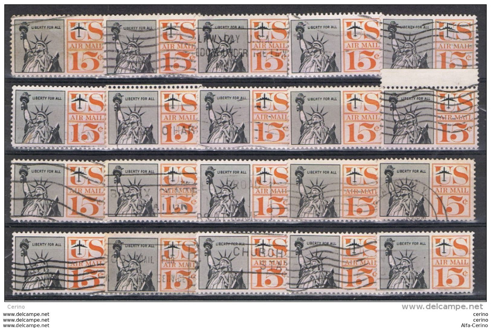 U.S.A.:  1959/61  AIR  MAIL  -  15 C. USED  STAMPS  -  REP.  20  EXEMPLARY  -  YV/TELL. 59 - 2a. 1941-1960 Usati
