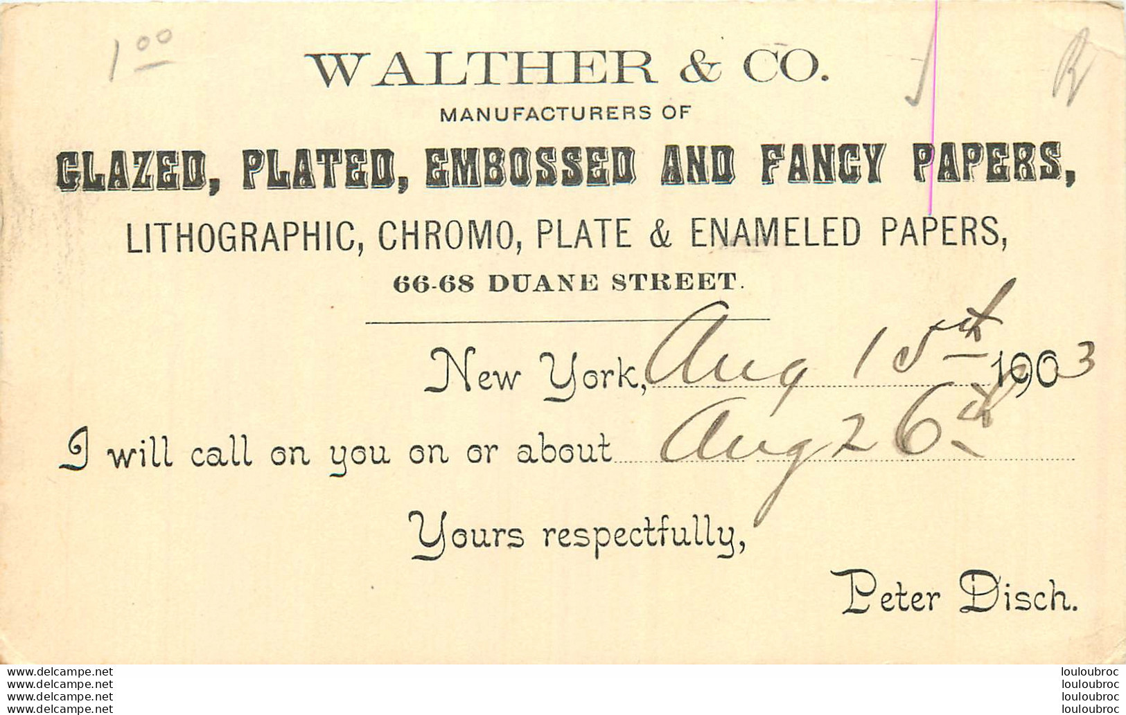 NEW YORK WALTHER AND CO  GLAZED PLATED EMBOSSED END FANCY PAPERS 1903 ENTIER POSTAL - 1901-20