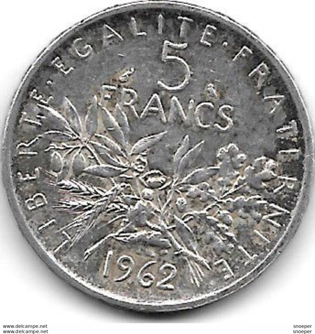 *france 5 Francs 1962   Km 926  Xxf+/ms60 - 5 Francs
