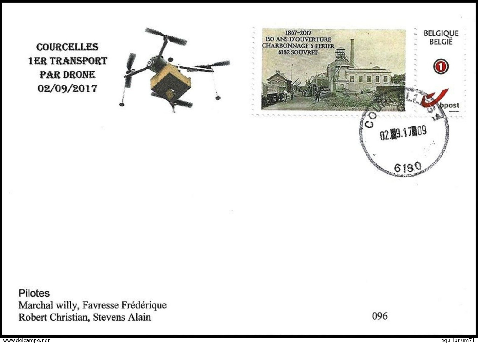 FDC - MYSTAMP° - Club Philatélique Du/Postzegelclub Van De - Courcelles - 1er Transport Par Drone 2/2 - Numéroté - Lettres & Documents