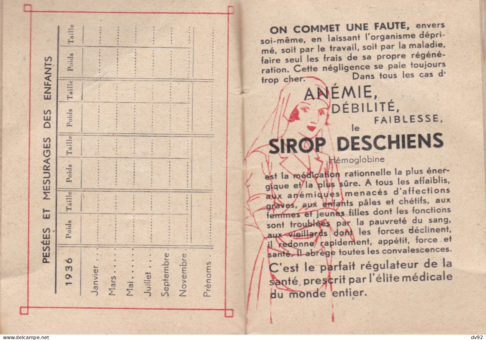 CALENDRIER 1936 DU SIROP DESCHIENS - Formato Piccolo : 1921-40