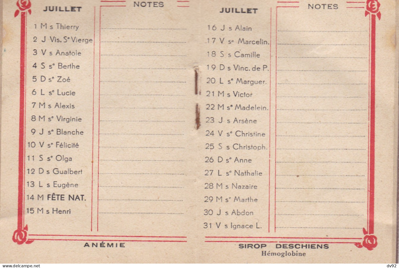 CALENDRIER 1936 DU SIROP DESCHIENS - Formato Piccolo : 1921-40