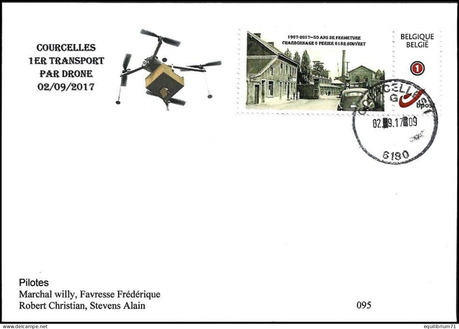 FDC - MYSTAMP° - Club Philatélique Du/Postzegelclub Van De - Courcelles - 1er Transport Par Drone 1/2 - Numéroté - Otros (Aire)