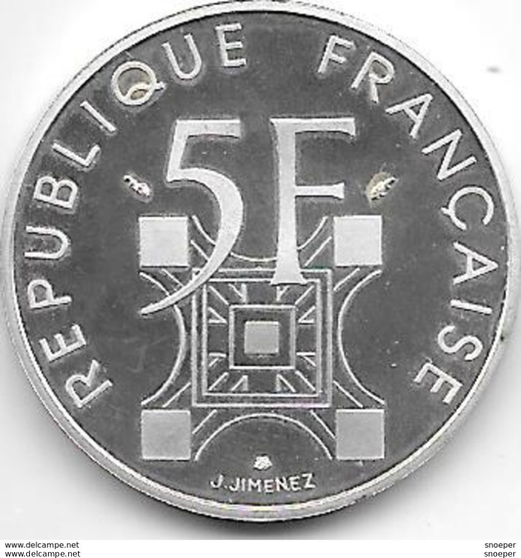 *france  5 Francs  1989 Km 968a Silver Proof - Essais, Piéforts, épreuves & Flans Brunis