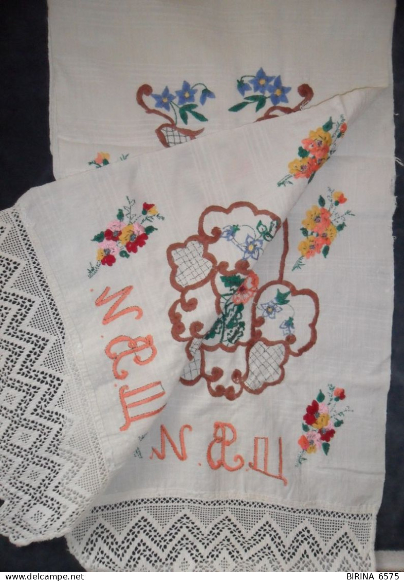 Towel. VINTAGE. FLAX. Embroidery. CROCHET. 30 - 40 Gg. - 4-27-i - Encajes Y Tejidos