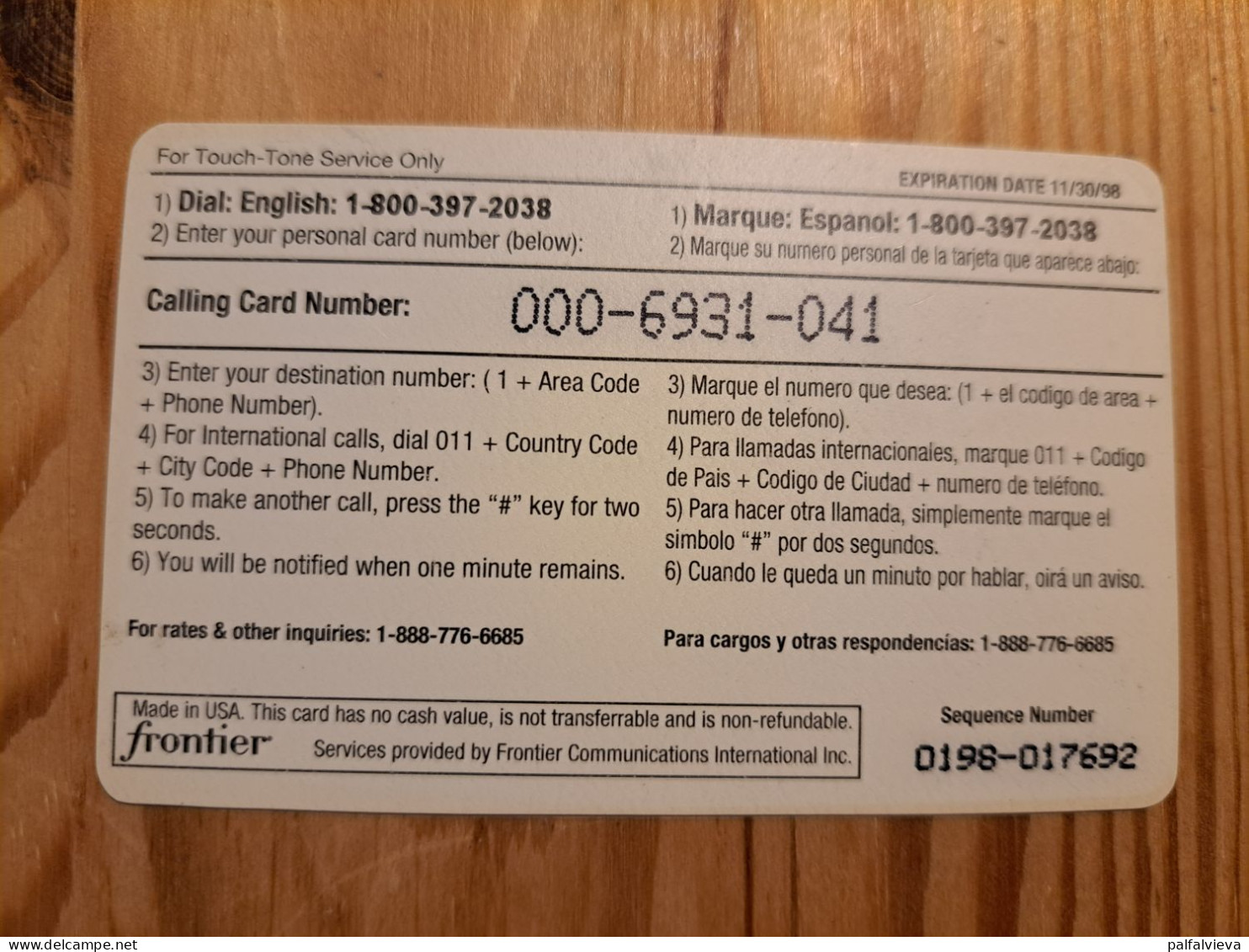 Prepaid Phonecard USA, Frontier Communications, F/X - Sonstige & Ohne Zuordnung
