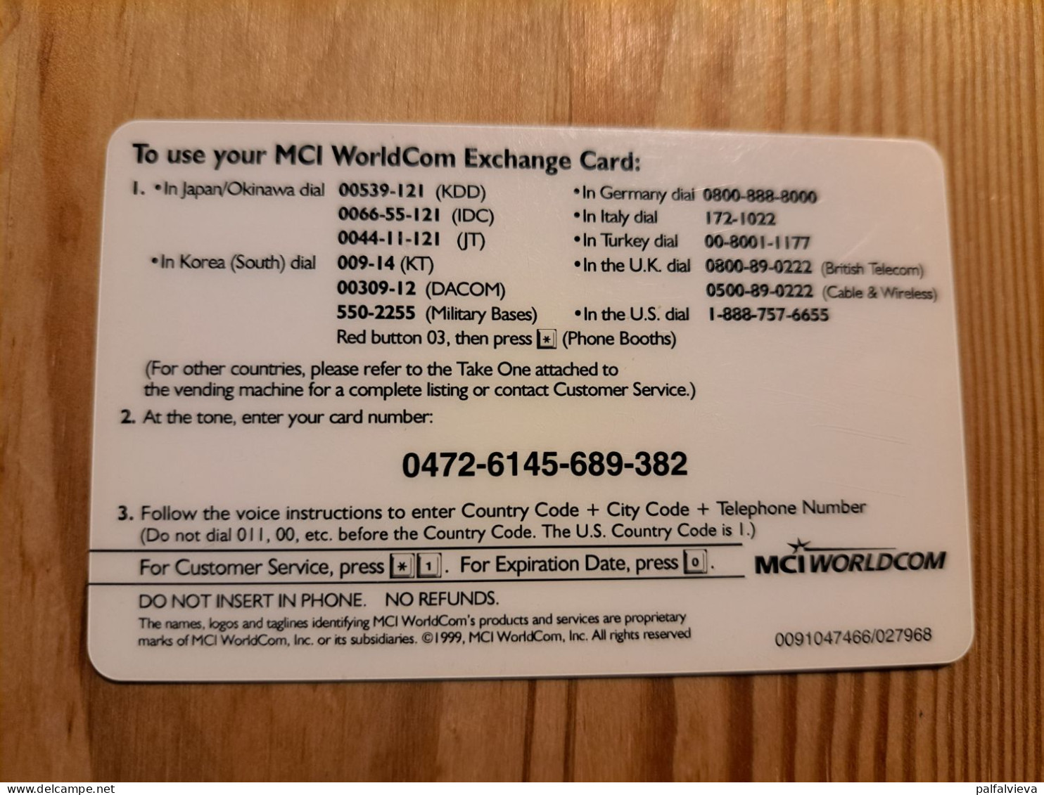 Prepaid Phonecard USA, MCI WorldCom - Andere & Zonder Classificatie