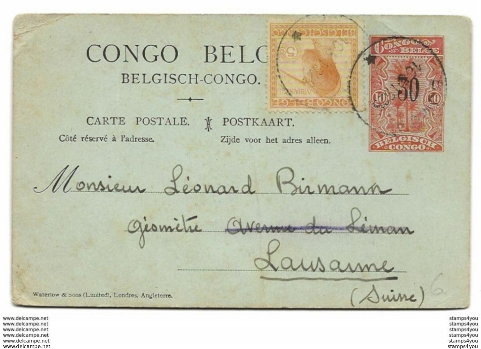 242 - 6 - Entier Postal Envoyé Du Congo Belge En Suisse 1925 - Covers & Documents