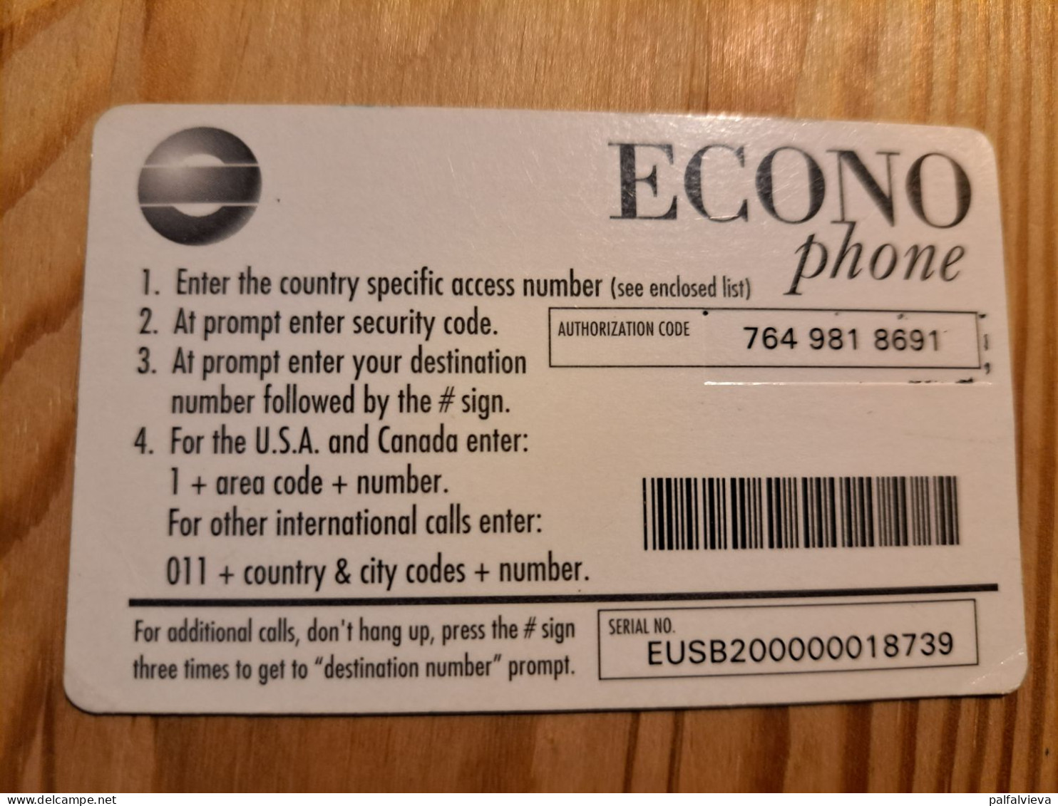 Prepaid Phonecard USA, Econo - Money, Banknote - Other & Unclassified