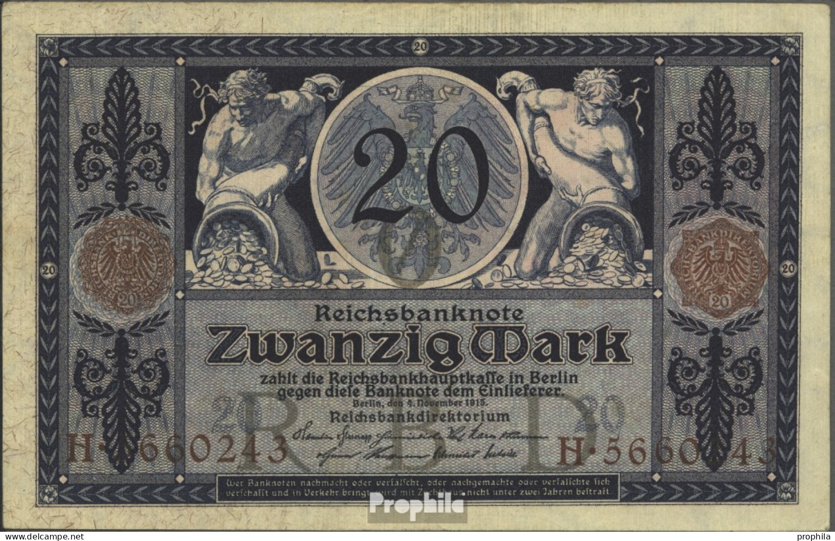 Deutsches Reich Rosenbg: 53 Gebraucht (III) 1915 20 Mark - 20 Mark